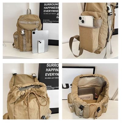 【輕便大容量．出遊首選】 特製款尼龍多口袋雙肩包4色可選14