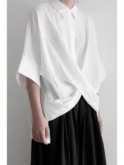 設計交叉感顯氣質條紋肌理上衣1