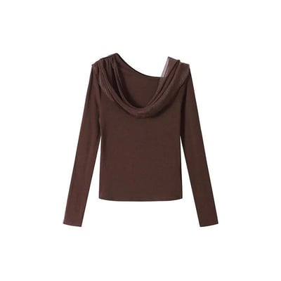 秋季新款法式氣質露肩上衣 復古斜肩修身上衣6