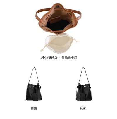 韓系ins抽繩水桶包 大容量帆布單肩包 通勤必備10