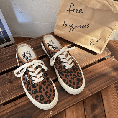 小眾半拖帆布鞋 豹紋 奶牛紋  懶人必備懶人鞋 一腳蹬鞋5
