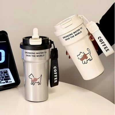 貓狗一家親 帶吸管隨身保溫杯1