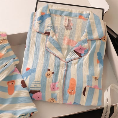 春秋可愛條紋動物日系睡衣3