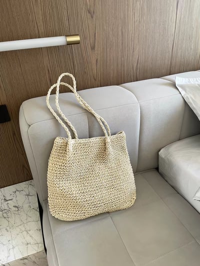 韓系森系草編托特包 大容量慵懶風單肩包3