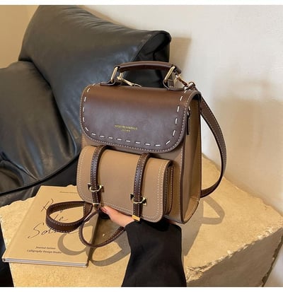優質歐美款復古撞色設計雙肩包 質感PU百搭小書包風背包5