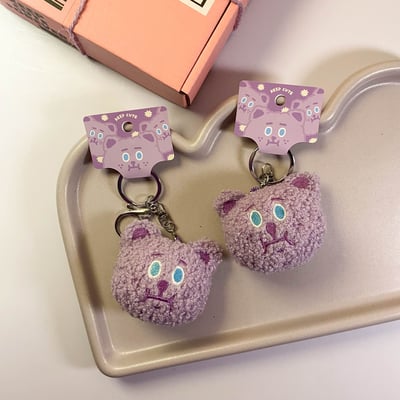 鑰匙圈｜毛絨絨雪莉熊頭（紫色/粉色/黑色）11