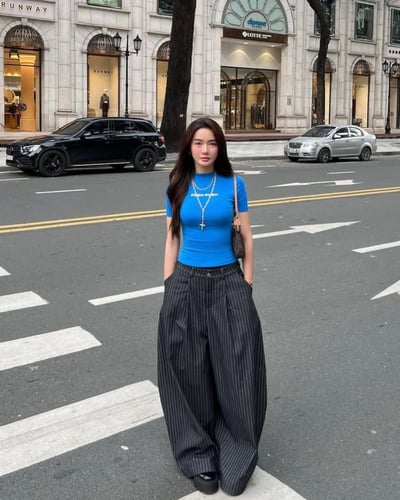 PUSH PUSH PP STRIPED PANTS 細條紋寬褲1