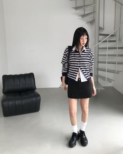 糖果配色條紋排釦針織 3colors5