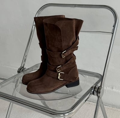 巴黎街道麂皮金屬扣中筒靴 3colors12