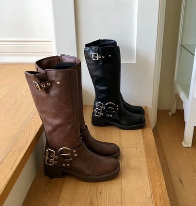 西部牛仔風扣環長筒靴 2colors5