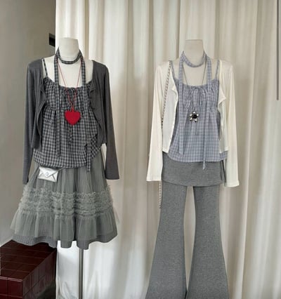 小清新棉麻格紋三件式套裝 3colors1