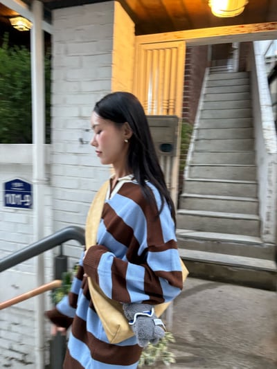 好看配色的條紋polo感針織 2colors1