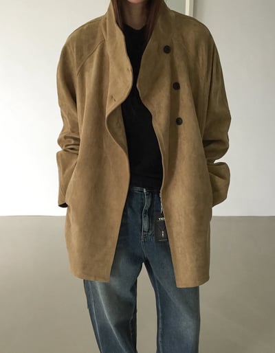 倫敦浪漫碎片麂皮中外套大衣 1color4