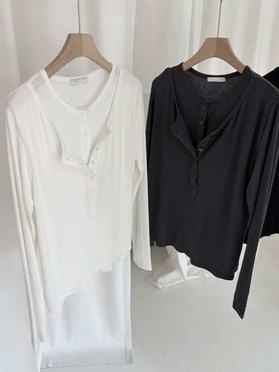 韓國春裝雙層排釦假兩件上衣 2colors3