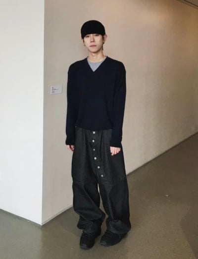 小眾設計款鈕扣街頭寬褲 2colors9