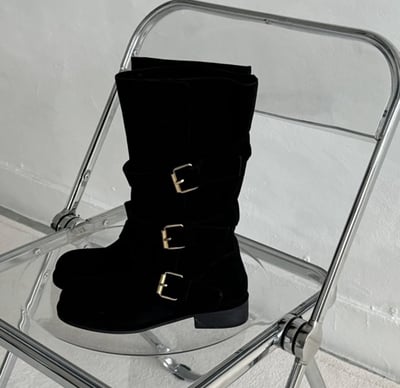 巴黎街道麂皮金屬扣中筒靴 3colors8