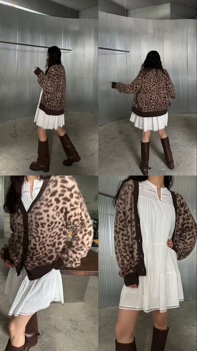 闆闆自留款豹紋針織外套含50%羊毛2