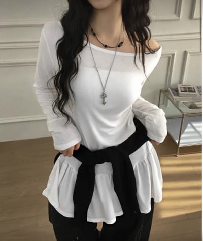 韓國春裝芭蕾風荷葉邊長袖衣 3colors2