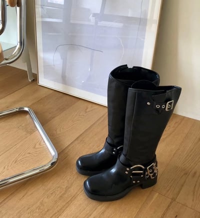 西部牛仔風扣環長筒靴 2colors8