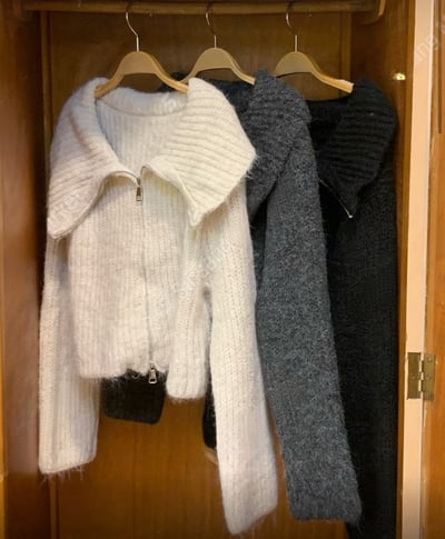 大翻領厚實短版針織衣 3colors1