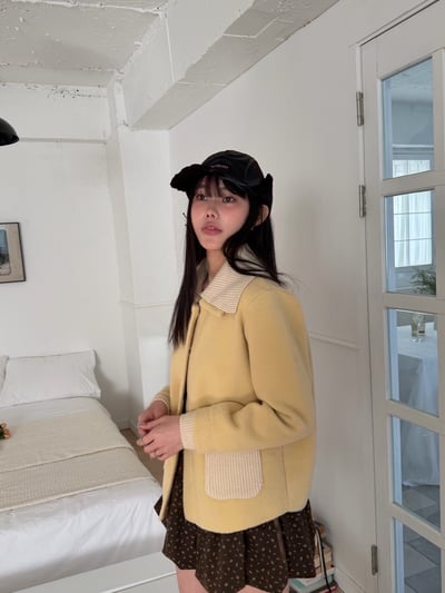 BUTTER奶油黃翻領針織衣 1color3