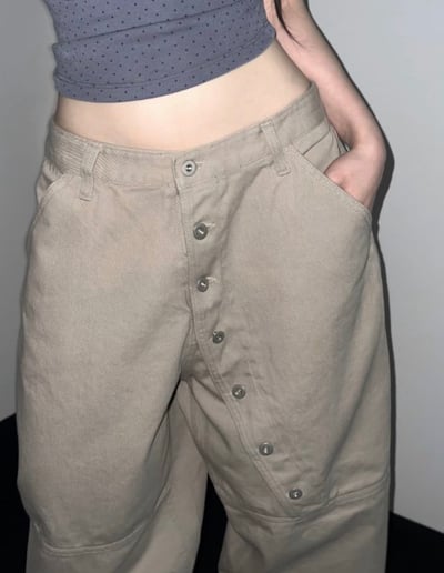 小眾設計款鈕扣街頭寬褲 2colors3