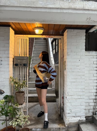 好看配色的條紋polo感針織 2colors3