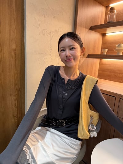 韓國春裝雙層排釦假兩件上衣 2colors2