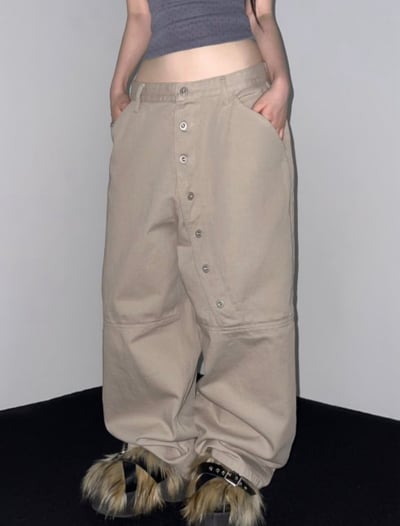小眾設計款鈕扣街頭寬褲 2colors2