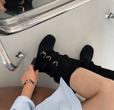 巴黎街道麂皮金屬扣中筒靴 3colors7