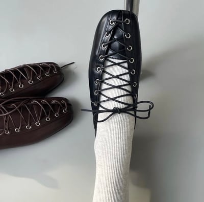 小眾設計感黑曜綁帶芭蕾舞鞋 2colors5