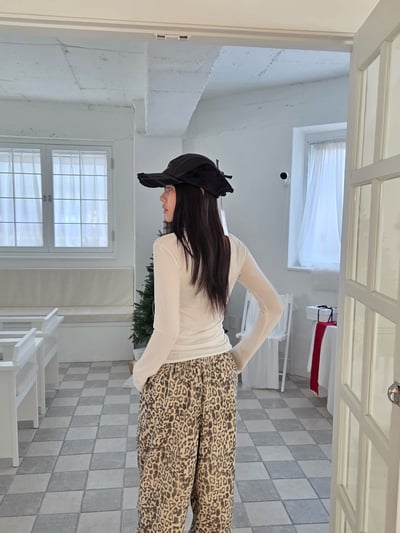 穿過都會買的豹紋落地寬褲1color6