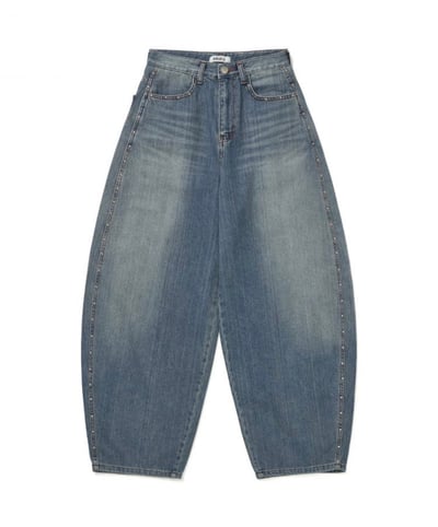 鉚釘牛仔彎刀寬褲 1color5