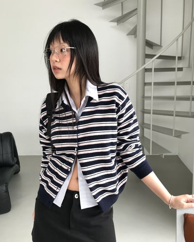 糖果配色條紋排釦針織 3colors1