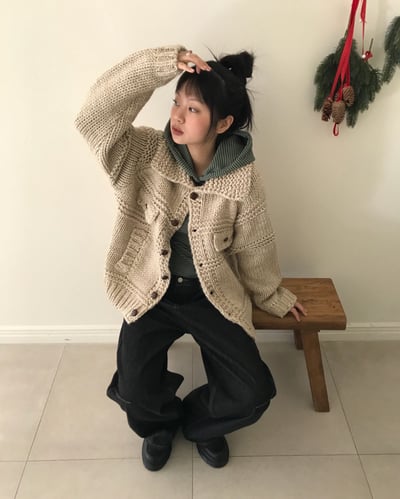 (現貨) 厚磅粗針織外套 2colors 男女適穿1