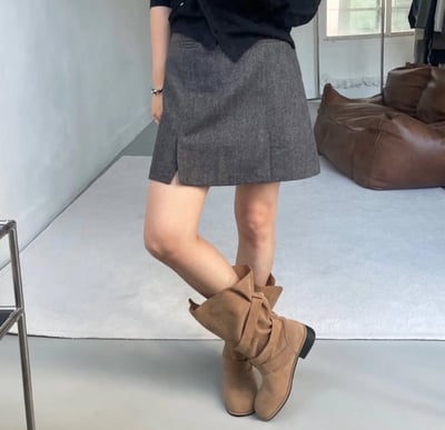 巴黎街道麂皮金屬扣中筒靴 3colors4