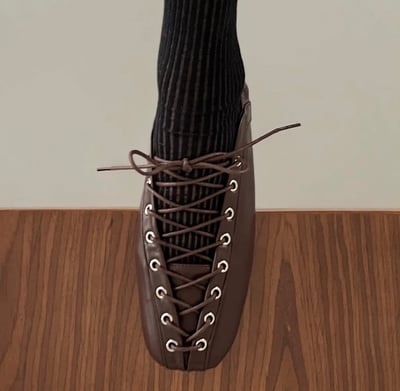 小眾設計感黑曜綁帶芭蕾舞鞋 2colors1