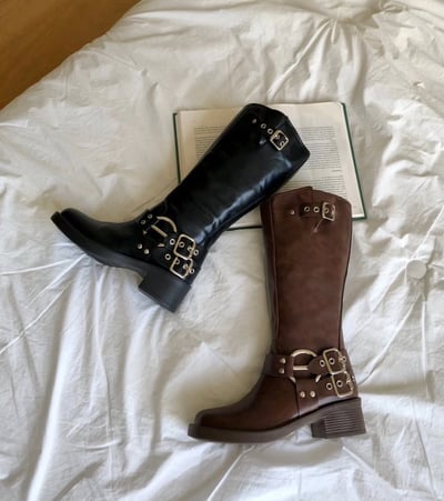 西部牛仔風扣環長筒靴 2colors7