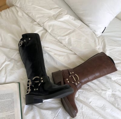 西部牛仔風扣環長筒靴 2colors4