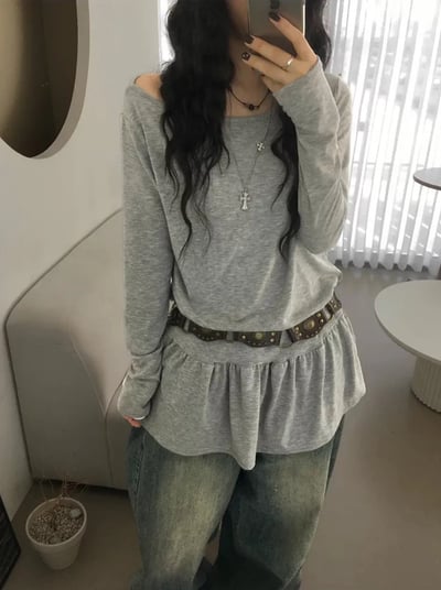 韓國春裝芭蕾風荷葉邊長袖衣 3colors3