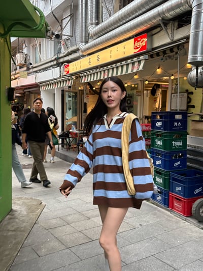 好看配色的條紋polo感針織 2colors4