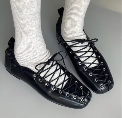 小眾設計感黑曜綁帶芭蕾舞鞋 2colors4