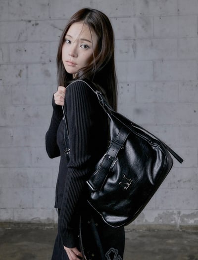 Mucent ღ 金屬LOGO皮釦肩背包6