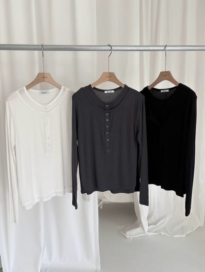 韓國春裝雙層排釦假兩件上衣 2colors6