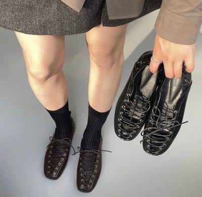 小眾設計感黑曜綁帶芭蕾舞鞋 2colors10