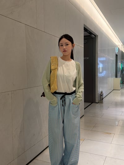 夏天悠然藍調條紋寬褲1color2