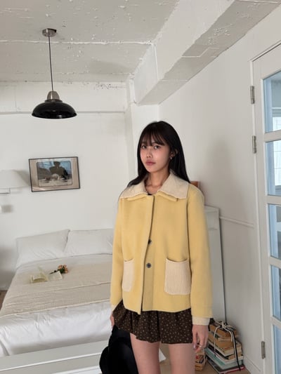 BUTTER奶油黃翻領針織衣 1color2