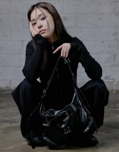 Mucent ღ 金屬LOGO皮釦肩背包5