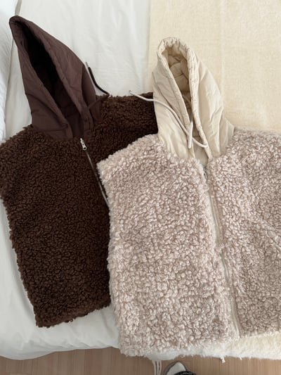 QQ毛正反兩穿連帽背心 2colors2