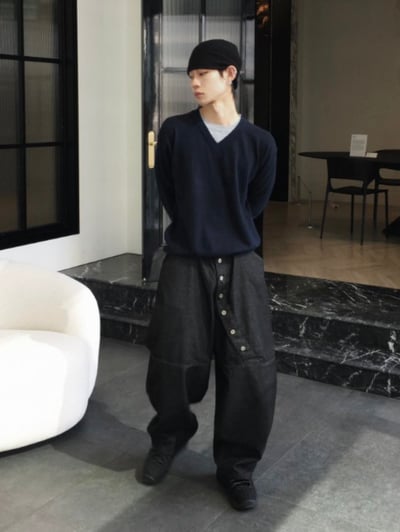 小眾設計款鈕扣街頭寬褲 2colors8